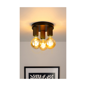 Notri Deckenleuchte, 3xE27, Max. 15-W-LED, gebeiztes Kiefernholz (Walnuss)/schwarzes Metall, Ø 20 cm small 2