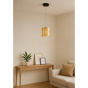 Ora Pendelleuchte, 1xE27, Max. 25 W, schwarzes Metall/transparentes PVC-Kabel/goldener Lampenschirm, Ø 15 cm small 2