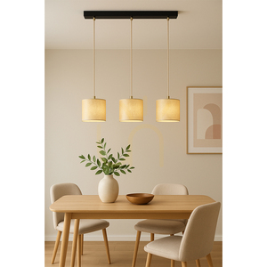 Ora Pendelleuchte, 3xE27, Max. 25 W, schwarzes Metall/transparentes PVC-Kabel/goldener Lampenschirm, 52 cm small 2