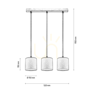 Ora Pendelleuchte, 3xE27, Max. 25 W, schwarzes Metall/transparentes PVC-Kabel/goldener Lampenschirm, 52 cm small 3