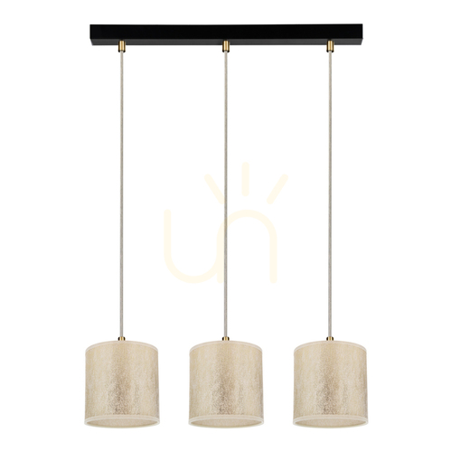 Prüfen Ora Pendelleuchte, 3xE27, Max. 25 W, schwarzes Metall/transparentes PVC-Kabel/goldener Lampenschirm, 52 cm