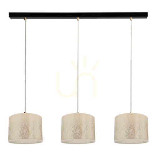 Prüfen Ora Pendelleuchte, 3xE27, Max. 40 W, schwarzes Metall/transparentes PVC-Kabel/goldener Lampenschirm, 100 cm