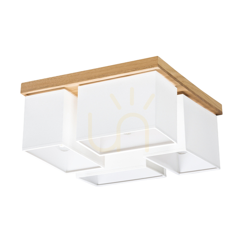Prüfen Paloma Deckenleuchte, 4xE27, Max. 25 W, geölte Eiche/Weiß, 45 cm Lampenschirm