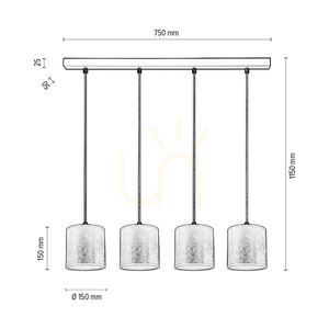 Ora Pendelleuchte, 4xE27, Max. 25 W, schwarzes Metall/transparentes PVC-Kabel/goldener Lampenschirm, 75 cm small 3