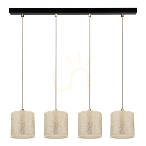 Prüfen Ora Pendelleuchte, 4xE27, Max. 25 W, schwarzes Metall/transparentes PVC-Kabel/goldener Lampenschirm, 75 cm