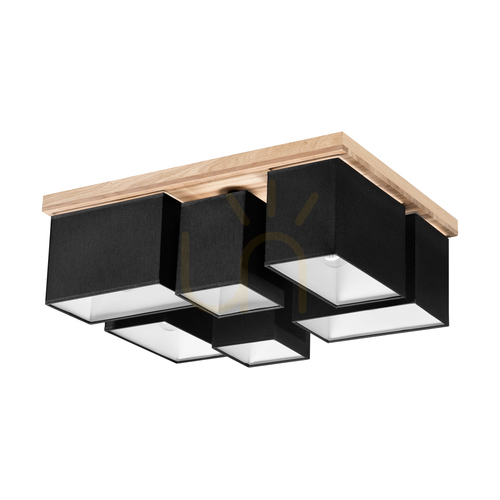 Prüfen Deckenleuchte „Paloma“, 6xE27, Max. 25 W, geölte Eiche/Schwarz, 55 cm Lampenschirm