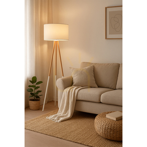 Panda-Stehlampe, 1xE27, Max. 60 W, Birkenholz-Weiß/transparentes PVC-Kabel/weißer Lampenschirm, Ø 50 cm small 1