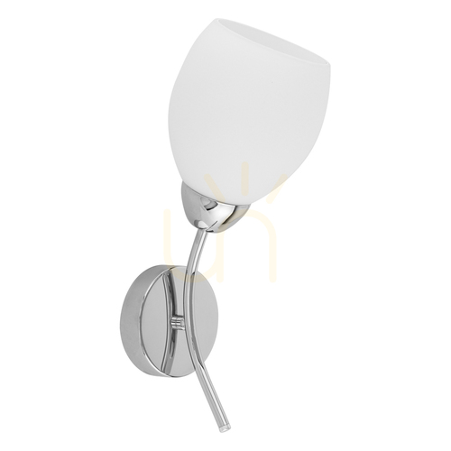Prüfen Wandleuchte „Parma“, 1xE27, Max. 60 W, Metall in Chromoptik/weißer Glasschirm, 16 cm