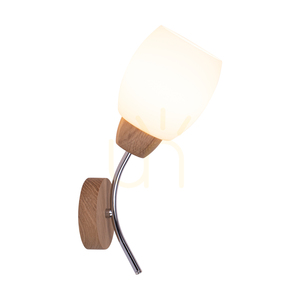 Wandleuchte „Parma Wood“ 1xE27 Max. 60 W, geölte Eiche/Chrommetall/weißer Glasschirm, 16 cm small 1