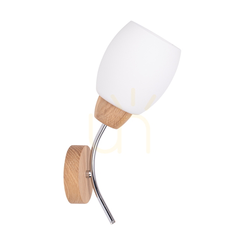 Prüfen Wandleuchte „Parma Wood“ 1xE27 Max. 60 W, geölte Eiche/Chrommetall/weißer Glasschirm, 16 cm