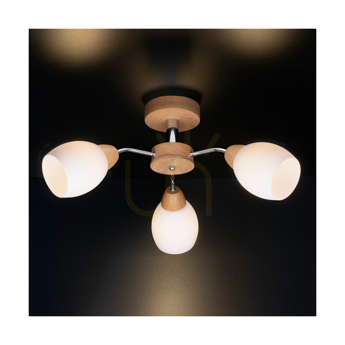 Prüfen Spot Light Parma Wood 8320374 Deckenleuchte, 3 × E27, geölte Eiche und Chrom, Ø62 cm