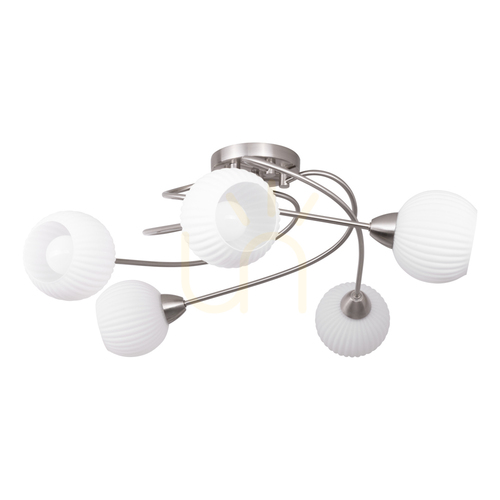 Prüfen Deckenleuchte Pavia, 5xE27, Max. 60 W, satiniertes Metall/weißer Glasschirm, Ø 65 cm