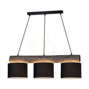 Pino Mix Pendelleuchte, 3xE27, Max. 40 W, gebeiztes Kiefernholz, graues/schwarzes Metall, schwarzes PVC-Kabel, anthrazitfarbener Lampenschirm, 100 cm small 1