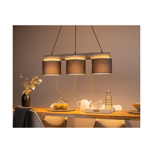 Pino Mix Pendelleuchte, 3xE27, Max. 40 W, gebeiztes Kiefernholz, graues/schwarzes Metall, schwarzes PVC-Kabel, anthrazitfarbener Lampenschirm, 100 cm small 3
