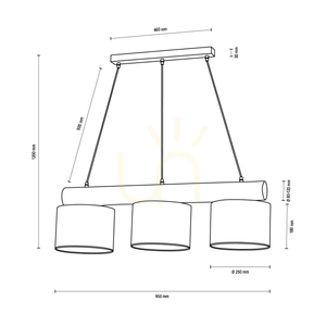 Pino Mix Pendelleuchte, 3xE27, Max. 40 W, gebeiztes Kiefernholz, graues/schwarzes Metall, schwarzes PVC-Kabel, anthrazitfarbener Lampenschirm, 100 cm small 4