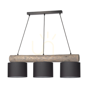 Pino Mix Pendelleuchte, 3xE27, Max. 40 W, gebeiztes Kiefernholz, graues/schwarzes Metall, schwarzes PVC-Kabel, anthrazitfarbener Lampenschirm, 100 cm small 0