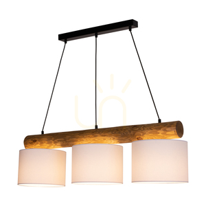 Pino Mix Pendelleuchte, 3xE27, Max. 40 W, braun gebeiztes Kiefernholz / schwarzes Metall / schwarzes PVC-Kabel / weißer Lampenschirm, 100 cm small 1