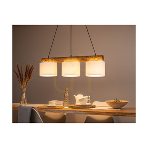 Pino Mix Pendelleuchte, 3xE27, Max. 40 W, braun gebeiztes Kiefernholz / schwarzes Metall / schwarzes PVC-Kabel / weißer Lampenschirm, 100 cm small 3
