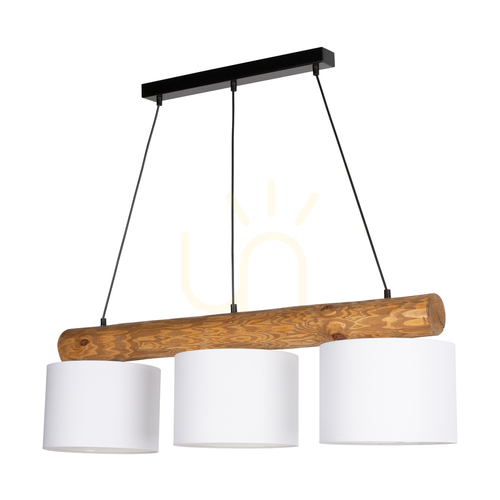 Prüfen Pino Mix Pendelleuchte, 3xE27, Max. 40 W, braun gebeiztes Kiefernholz / schwarzes Metall / schwarzes PVC-Kabel / weißer Lampenschirm, 100 cm