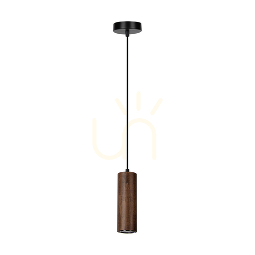 Prüfen Rohr-Pendelleuchte, inklusive 1x GU10-LED (max.. 5 W), Buchen- und Nussbaumholz / schwarzes Metall / schwarzes PVC-Kabel, Ø 10 cm