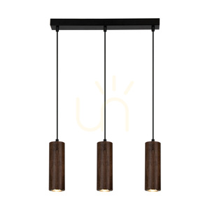 Rohr-Pendelleuchte, inklusive 3 GU10-LEDs (max.. 5 W), Buche und Nussbaum / schwarzes Metall / schwarzes PVC-Kabel (46 cm) small 1