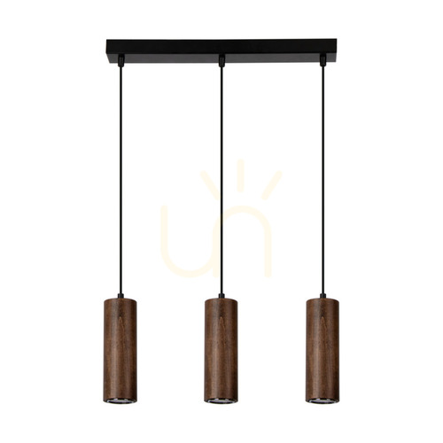 Prüfen Rohr-Pendelleuchte, inklusive 3 GU10-LEDs (max.. 5 W), Buche und Nussbaum / schwarzes Metall / schwarzes PVC-Kabel (46 cm)