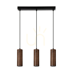 Rohr-Pendelleuchte, inklusive 3 GU10-LEDs (max.. 5 W), Buche und Nussbaum / schwarzes Metall / schwarzes PVC-Kabel (46 cm) small 0