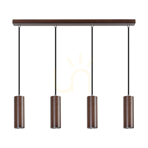 Prüfen Rohr-Pendelleuchte, inklusive 4 GU10-LEDs (max.. 5 W), Buchen- und Nussbaumholz / schwarzes Metall / schwarzes PVC-Kabel (75 cm)