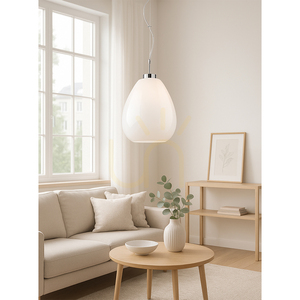 Piro Pendelleuchte, 1xE27, Max. 60 W, Metall in Chromoptik / transparentes PVC-Kabel / weißer Glasschirm, Ø 25 cm small 1