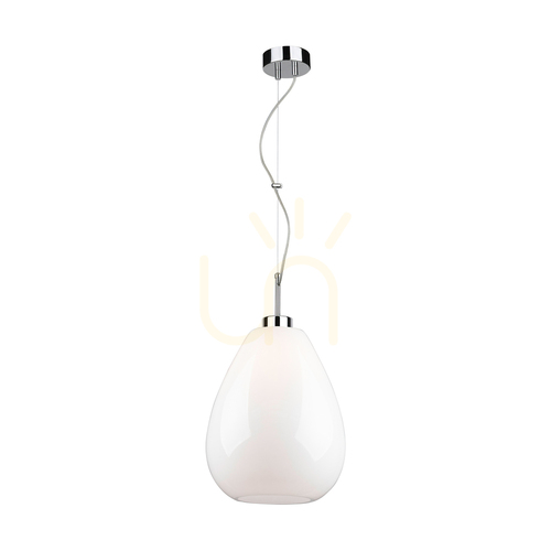 Prüfen Piro Pendelleuchte, 1xE27, Max. 60 W, Metall in Chromoptik / transparentes PVC-Kabel / weißer Glasschirm, Ø 25 cm