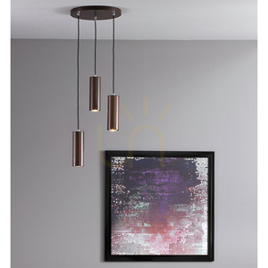 Rohr-Pendelleuchte, inklusive 3 GU10-LEDs (max.. 5 W), Buchen- und Nussbaumholz / schwarzes Metall / schwarzes PVC-Kabel, Ø 30 cm small 1