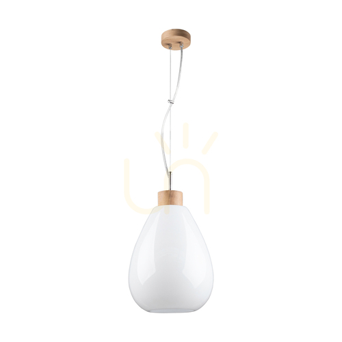 Prüfen Piro Pendelleuchte, 1xE27, Max. 60 W, geölte Eiche / transparentes PVC-Kabel / weißer Glasschirm, Ø 25 cm