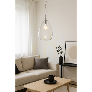 Piro Pendelleuchte, 1xE27, Max. 60 W, Metall in Chromoptik / Kabel aus transparentem PVC / Lampenschirm aus transparentem Glas, Ø 25 cm small 1