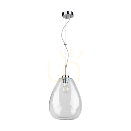Prüfen Piro Pendelleuchte, 1xE27, Max. 60 W, Metall in Chromoptik / Kabel aus transparentem PVC / Lampenschirm aus transparentem Glas, Ø 25 cm