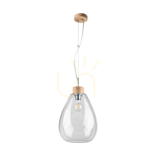 Prüfen Piro Pendelleuchte, 1xE27, Max. 60 W, geölte Eiche / transparentes PVC-Kabel / transparenter Glasschirm, Ø 25 cm