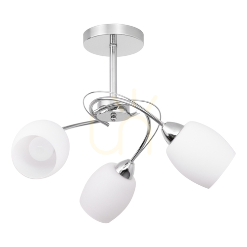 Prüfen Deckenleuchte „Pisa“, 3xE27, Max. 60 W, Metall in Chromoptik/weißer Glasschirm, Ø 58 cm