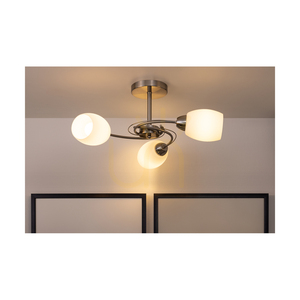 Deckenleuchte „Pisa“, 3xE27, Max. 60 W, satiniertes Metall/weißer Glasschirm, Ø 58 cm small 3