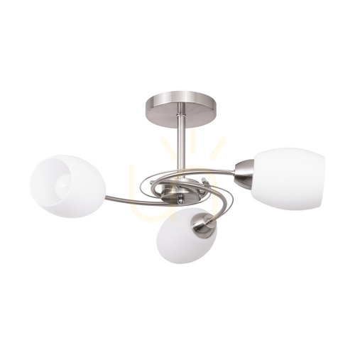 Prüfen Deckenleuchte „Pisa“, 3xE27, Max. 60 W, satiniertes Metall/weißer Glasschirm, Ø 58 cm