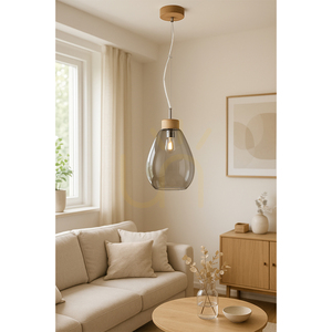 Piro Pendelleuchte, 1xE27, Max. 60 W, geölte Eiche / transparentes PVC-Kabel / Lampenschirm aus Rauchglas, Ø 25 cm small 1