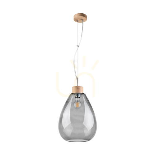 Prüfen Piro Pendelleuchte, 1xE27, Max. 60 W, geölte Eiche / transparentes PVC-Kabel / Lampenschirm aus Rauchglas, Ø 25 cm