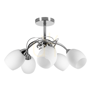Deckenleuchte „Pisa“, 5xE27, Max. 60 W, Metall in Chromoptik/weißer Glasschirm, Ø 58 cm small 0