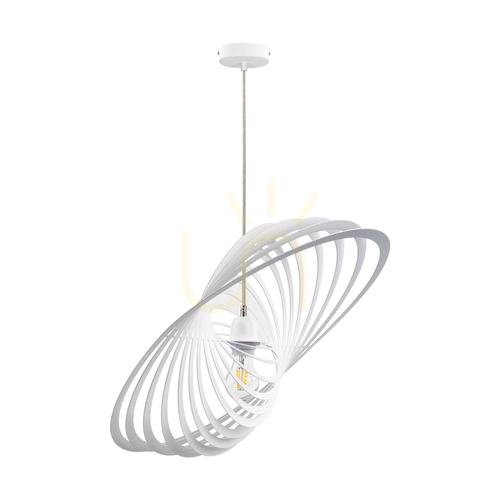 Prüfen Pendelleuchte „Planet“, 1xE27, Max. 60 W, weißes Metall/weißes PVC-Kabel/weißer Metallschirm, 61 cm