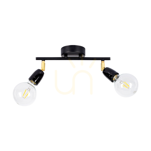 Prüfen Porcia Deckenleuchte, 2xE27, Max. 25 W, schwarz-goldenes Metall/schwarze Keramik, 30 cm