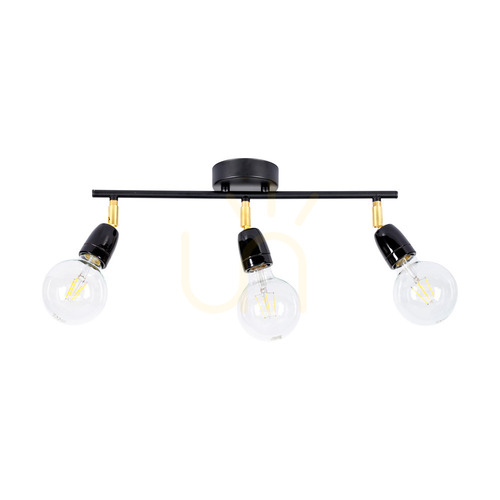 Prüfen Porcia Deckenleuchte, 3xE27, Max. 25 W, schwarz-goldenes Metall/schwarze Keramik, 45 cm