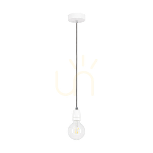 Prüfen Porcia Pendelleuchte, 1xE27, Max. 60 W, Weißmetall/anthrazitfarbenes geflochtenes Kabel/weiße Keramik, Ø 10 cm
