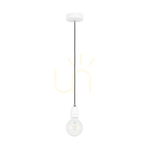 Porcia Pendelleuchte, 1×E27, max. 60 W – weißes Metall und Keramik, anthrazitfarbenes Textilkabel, Baldachin Ø10 cm small 0