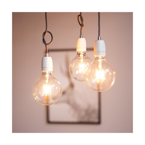 Porcia Pendelleuchte, 3xE27, Max. 60 W, Weißmetall/anthrazitfarbenes Geflechtkabel/weiße Keramik, Ø 30 cm small 3