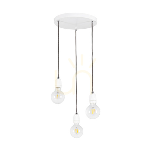 Prüfen Porcia Pendelleuchte, 3xE27, Max. 60 W, Weißmetall/anthrazitfarbenes Geflechtkabel/weiße Keramik, Ø 30 cm