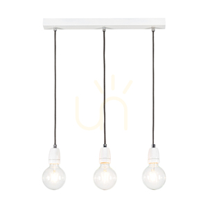 Porcia Pendelleuchte, 3xE27, Max. 60 W, Weißmetall/anthrazitfarbenes geflochtenes Kabel/weiße Keramik, 52 cm small 1