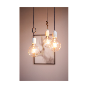 Porcia Pendelleuchte, 3xE27, Max. 60 W, Weißmetall/anthrazitfarbenes geflochtenes Kabel/weiße Keramik, 52 cm small 3